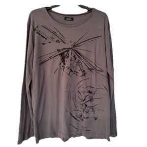 Lauren Moshi Helicopter Women’s Gray Long Sleeve Cotton Tee Size Medium